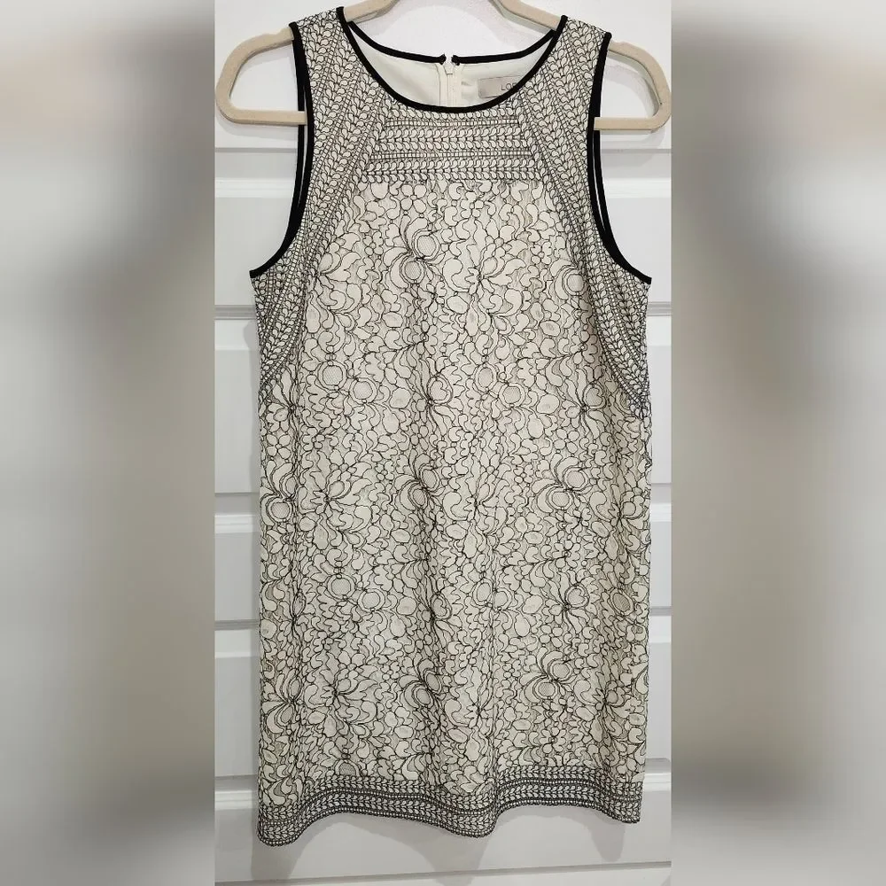 LOFT Black and Cream Floral Lace Midi Dress - Picture 2 of 12